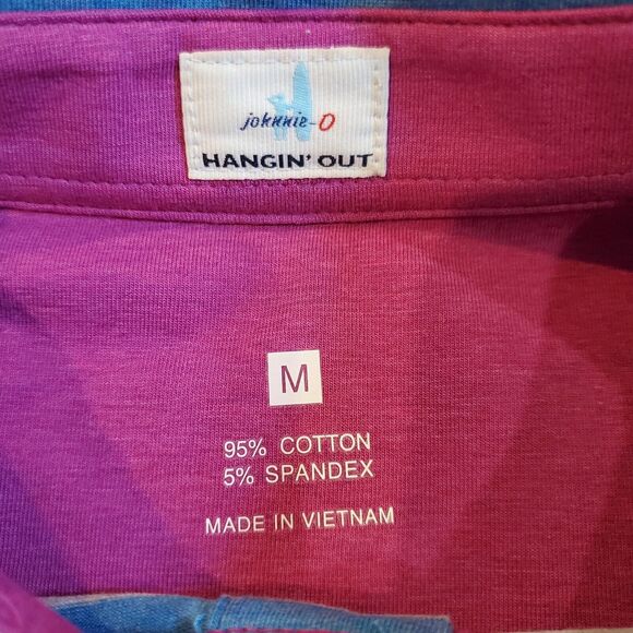 Johnnie O Shirt Mens Medium Blue Purple Polo Golf Beach Striped Surf Hangin Out - Picture 7 of 11